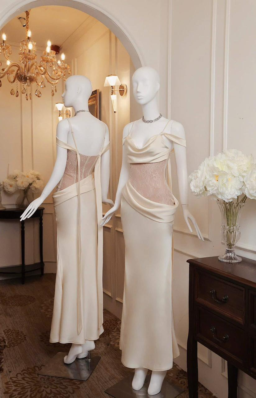 Soleia - Cream ruched long dress